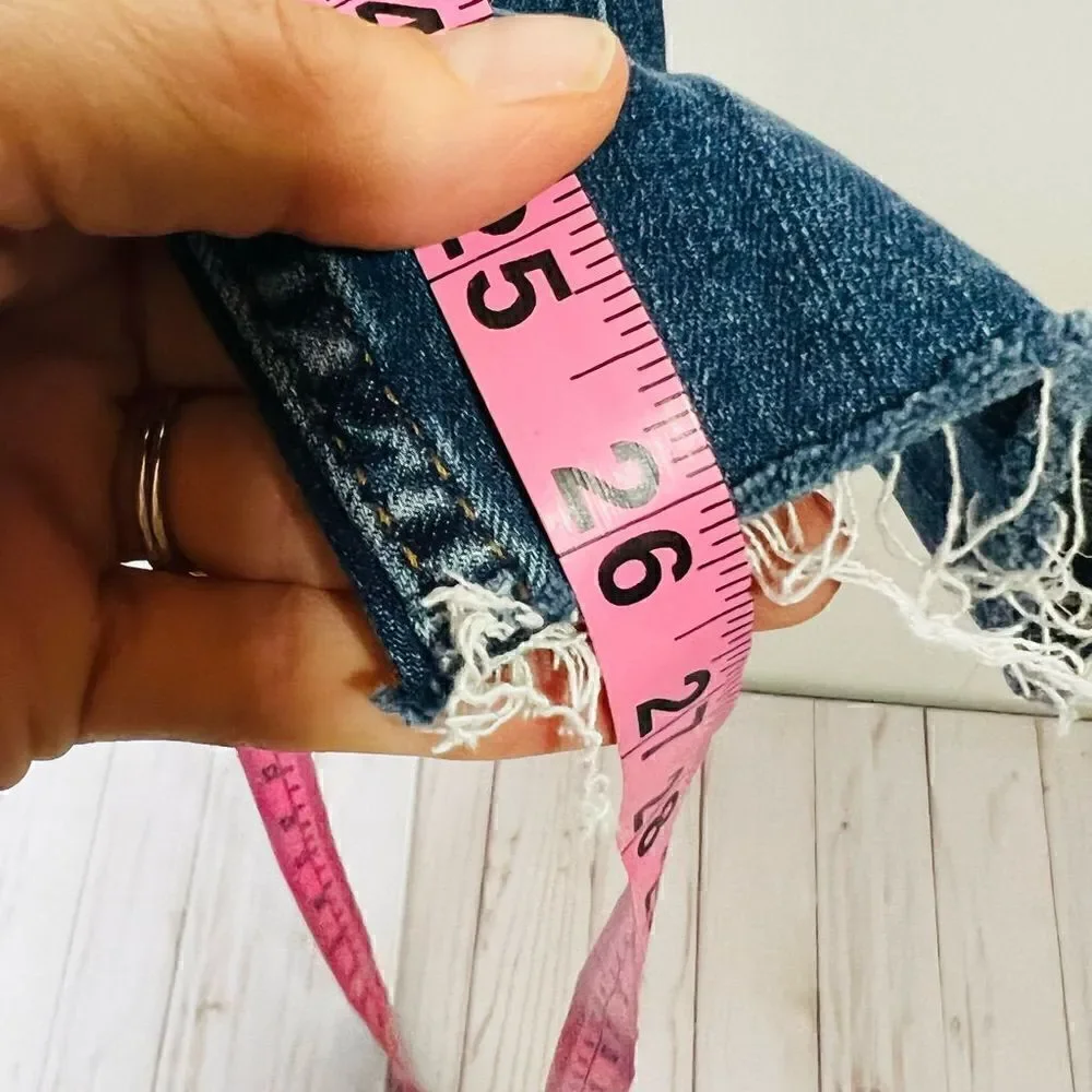 Free People Button Fly Raw Edge Hem Distressed Jeans
